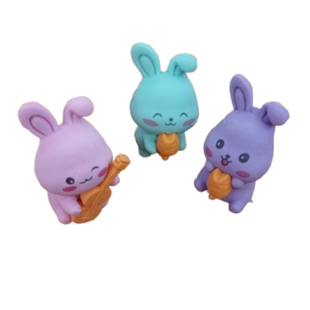 Bunny eraser holding a tiny guitar