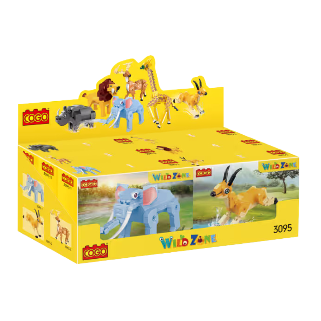 Yellow Cogo Wild Zone toy packaging with animal figures - blocks