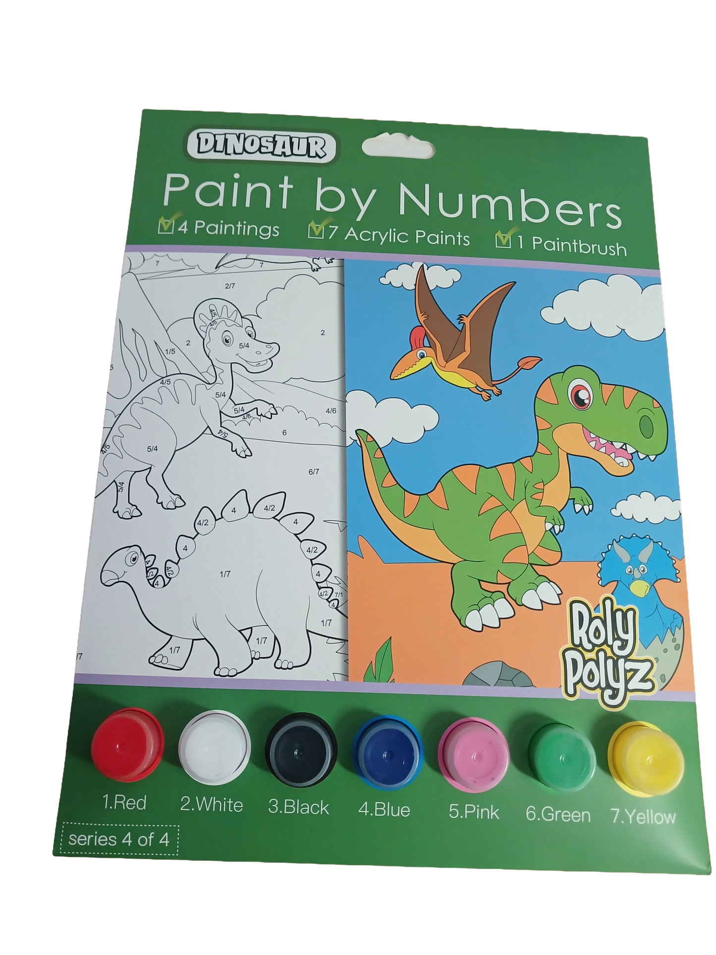 Dinosaur paint by numbers kit front