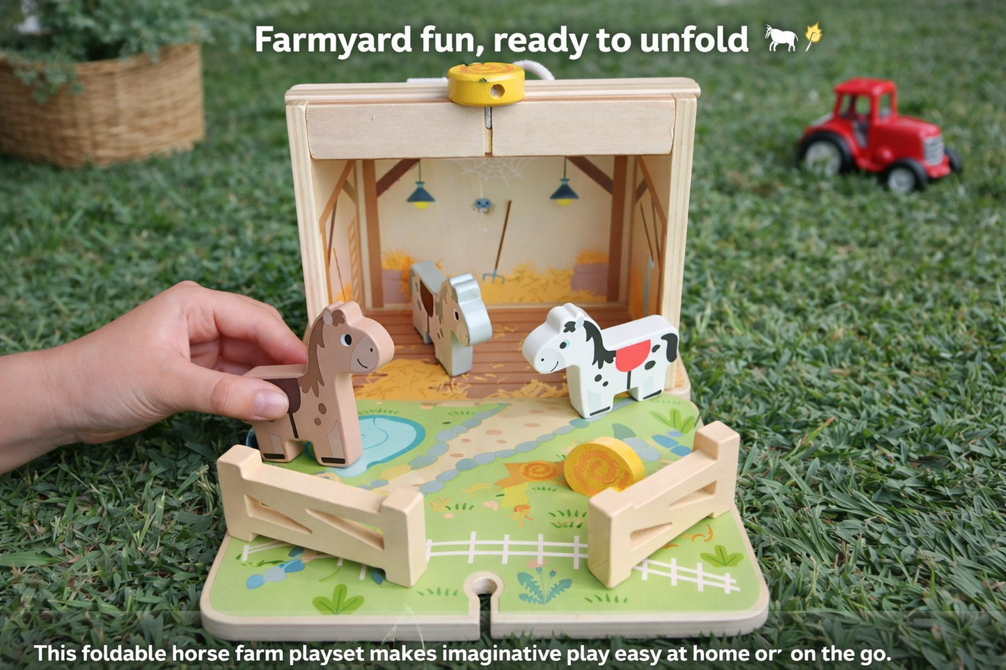 Lifestyle image of foldable wooden horse farm