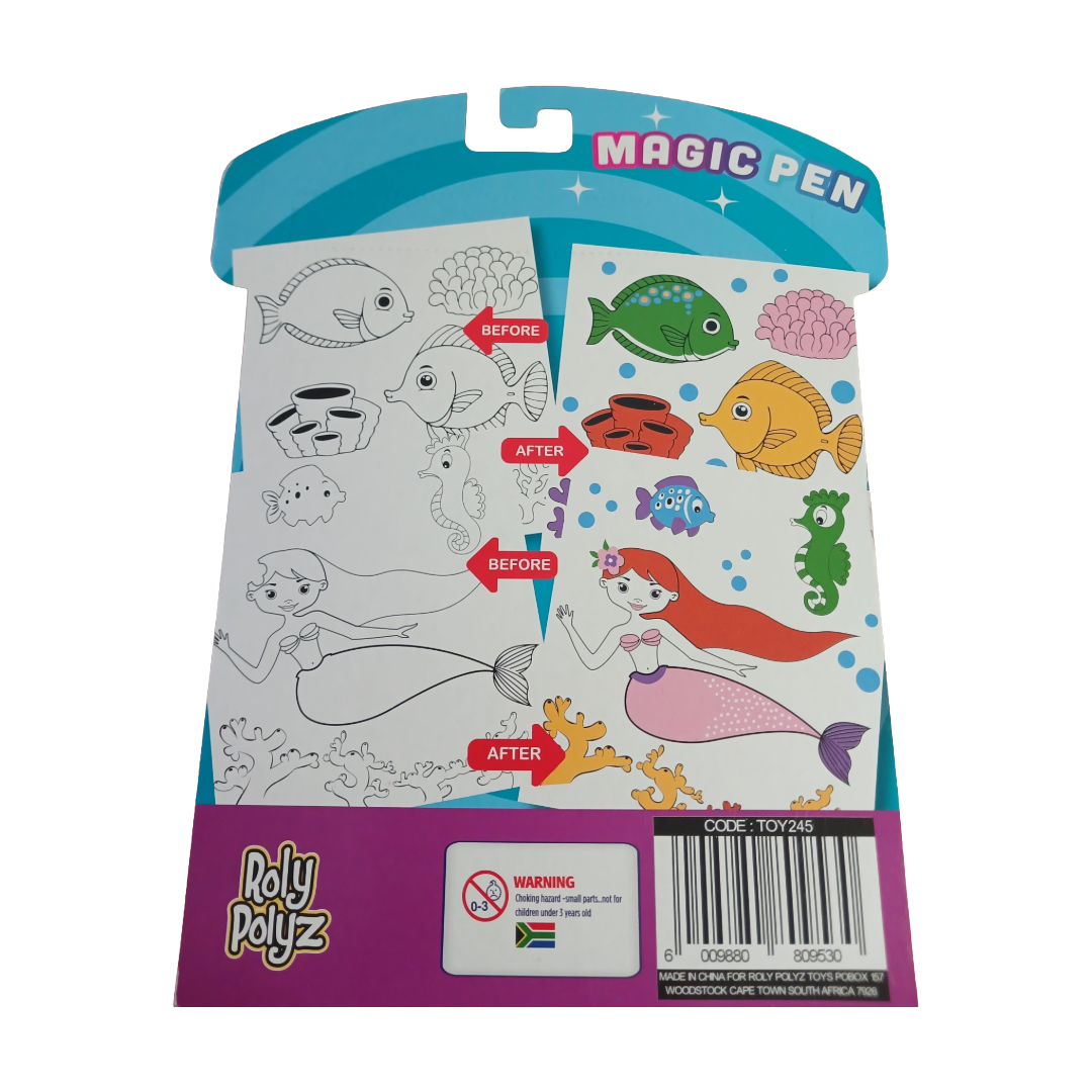 Magic Pen packaging with mermaid and fish illustrations back