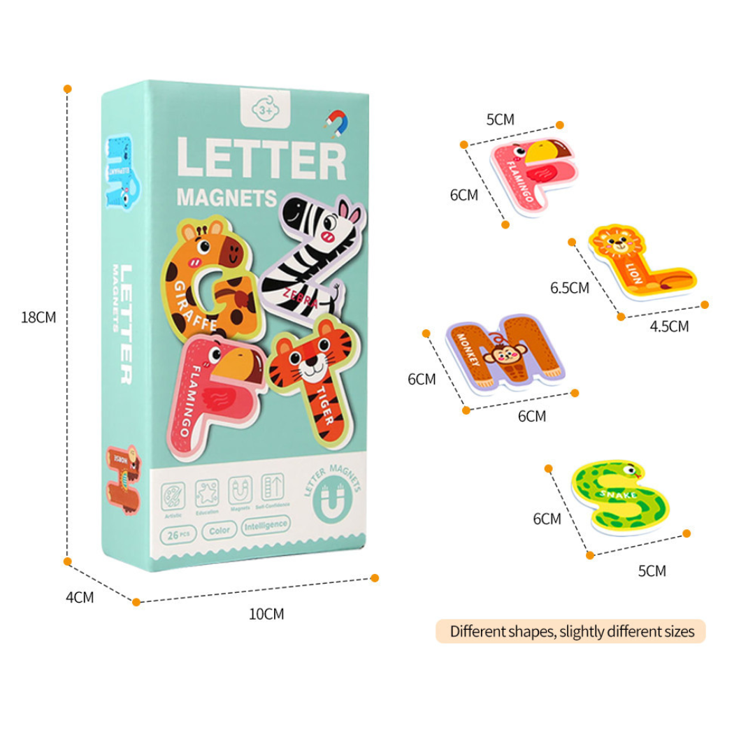Set of colorful letter magnets with animal designs- Capital 26pc - sizes