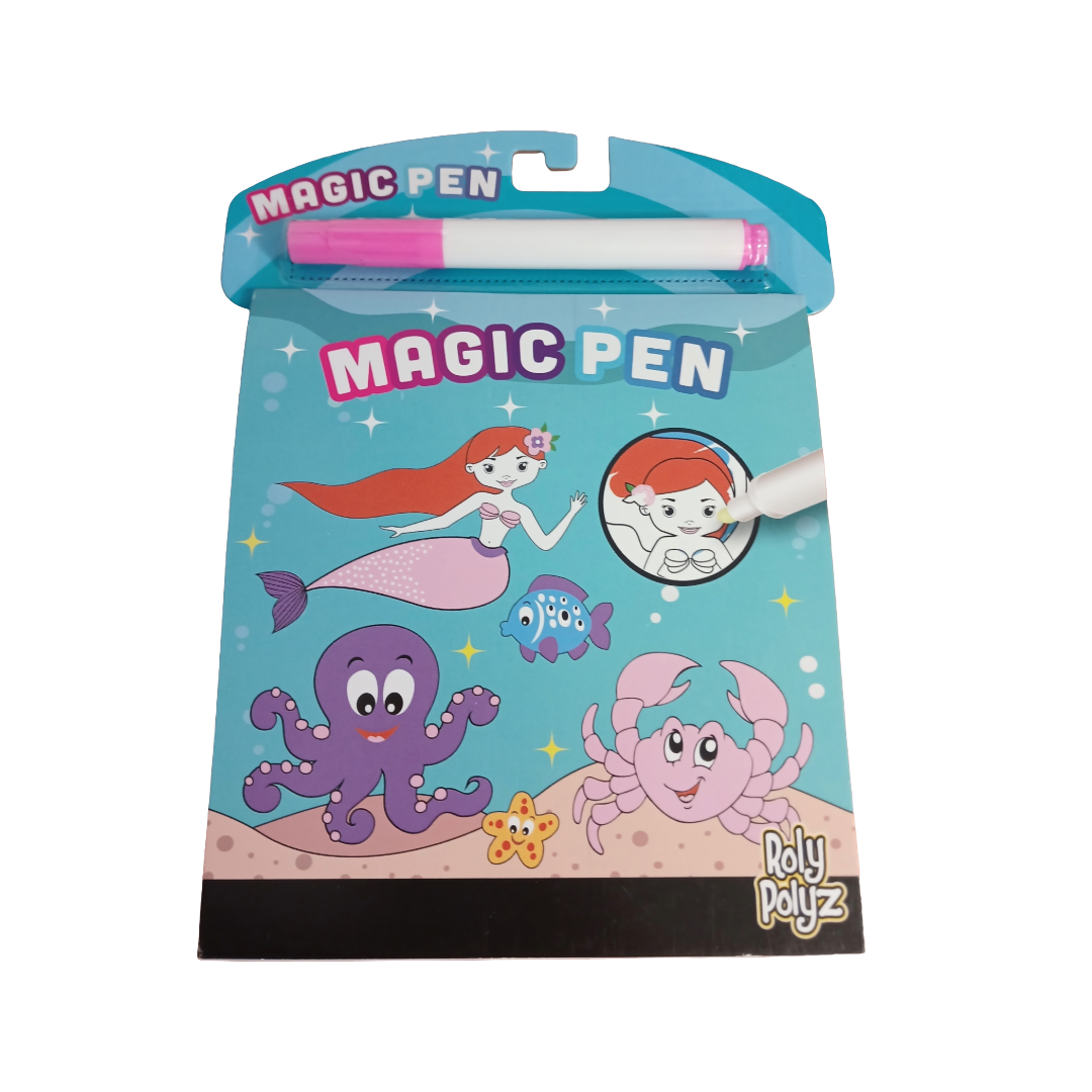 Packaged magic pen with mermaid and sea creature illustrations