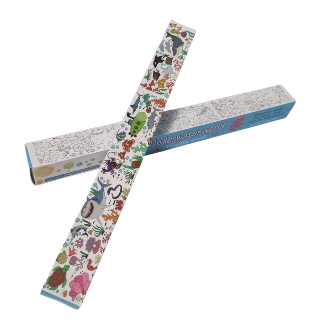 Roll of paper with underwater-themed design on a white background