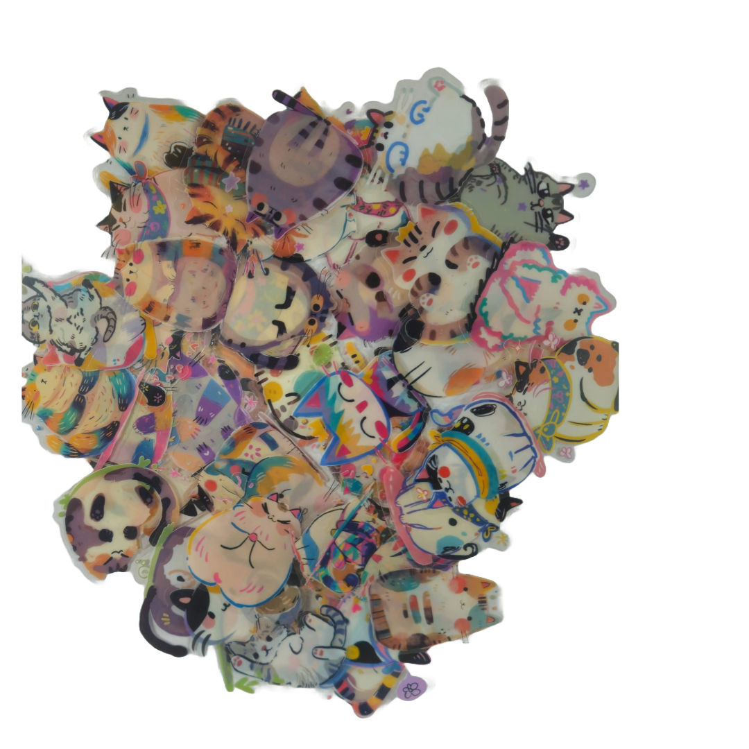 Transparent cat-themed sticker set
