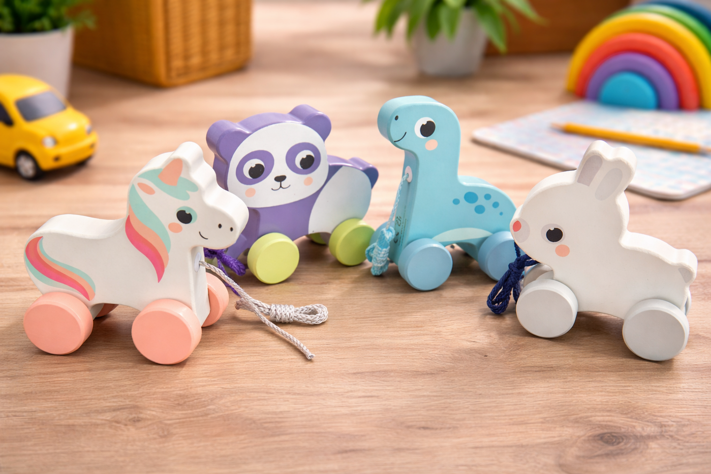 Set of colorful wooden animal toys