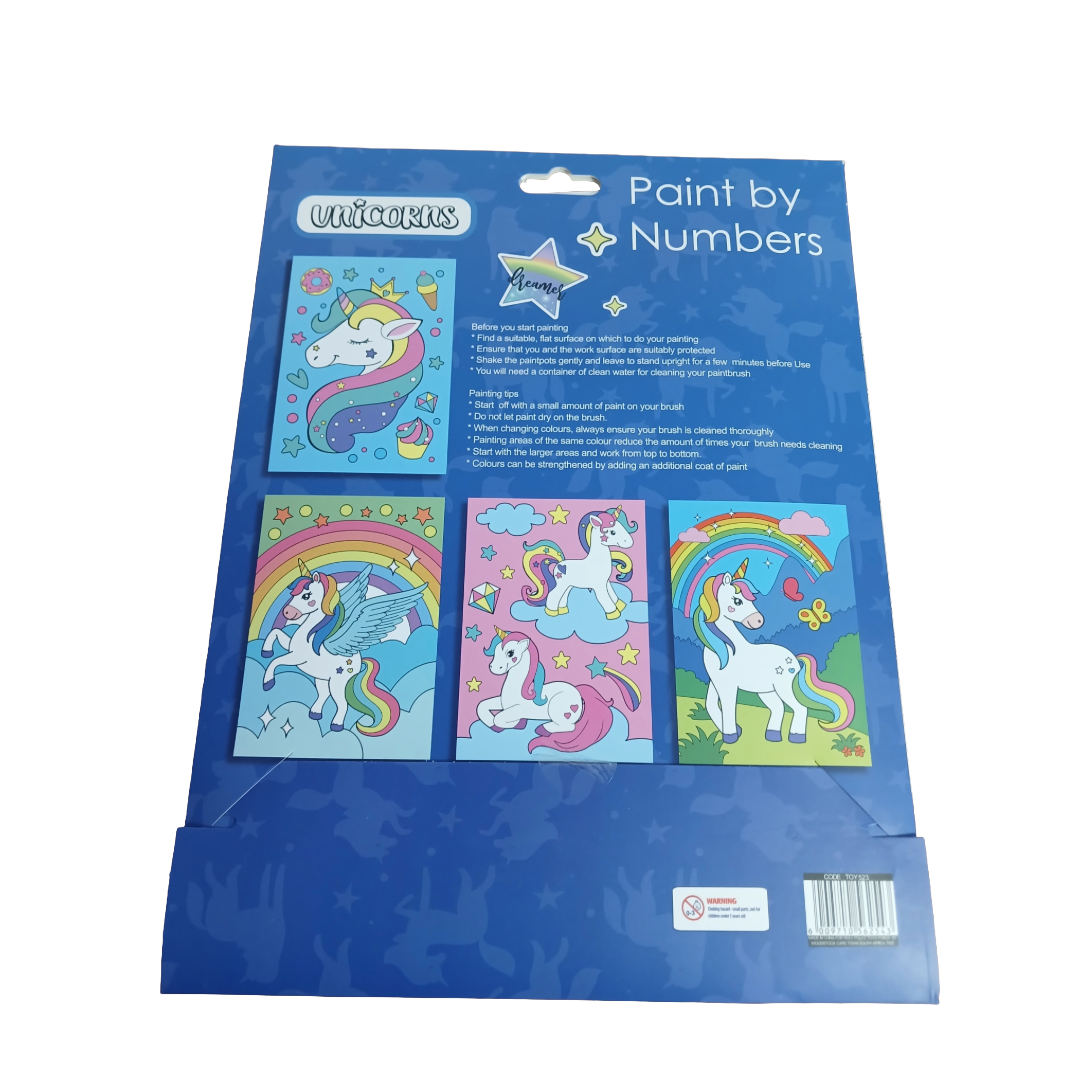 Unicorn paint by numbers kit back