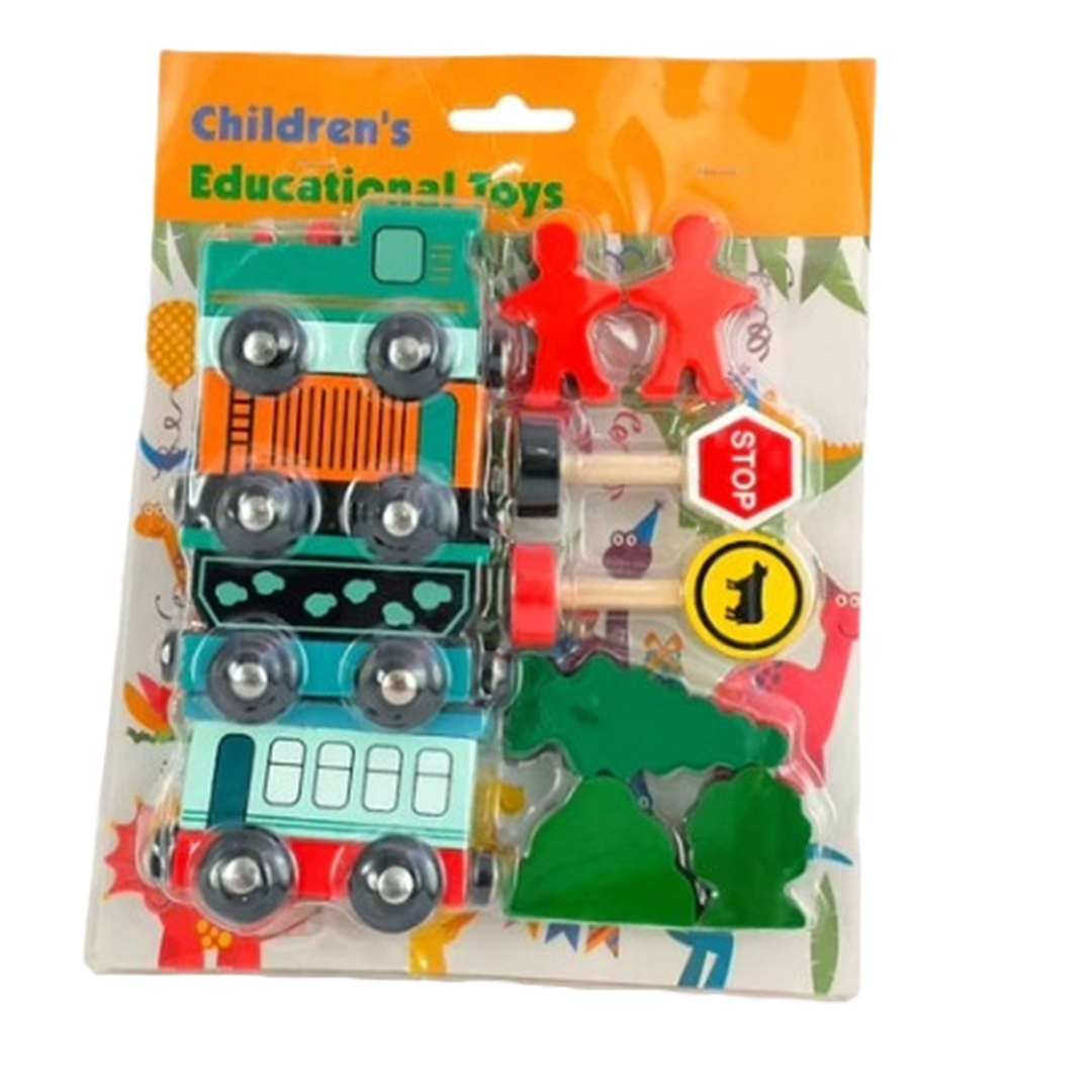 Classic Wooden Train Set with Magnetic Cars - Little Explorers Toy Shop