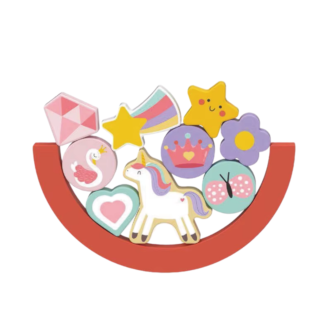 Hi Pando wooden 2-in-1 Balance Puzzle in Unicorn theme, 15 pieces for ages 18 months and up.