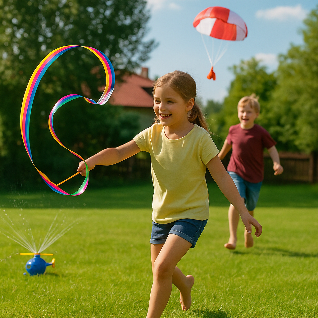 Kids playing outside in spring