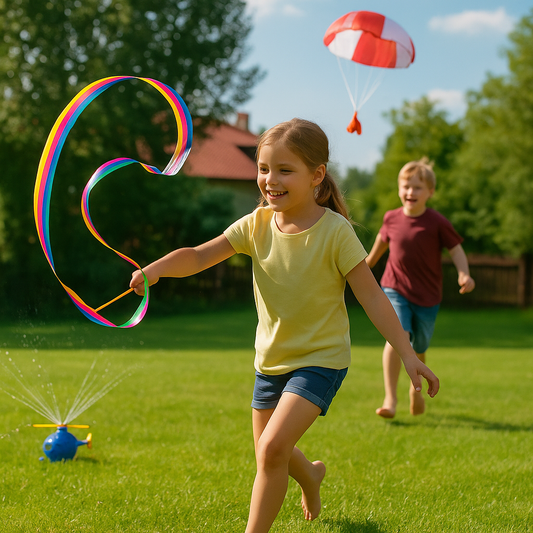 Kids playing outside in spring