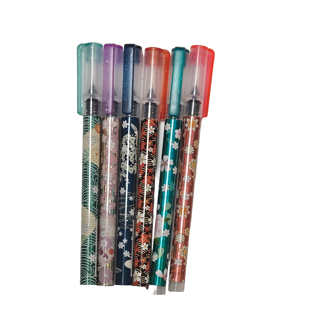 6-piece pen set, flowers design