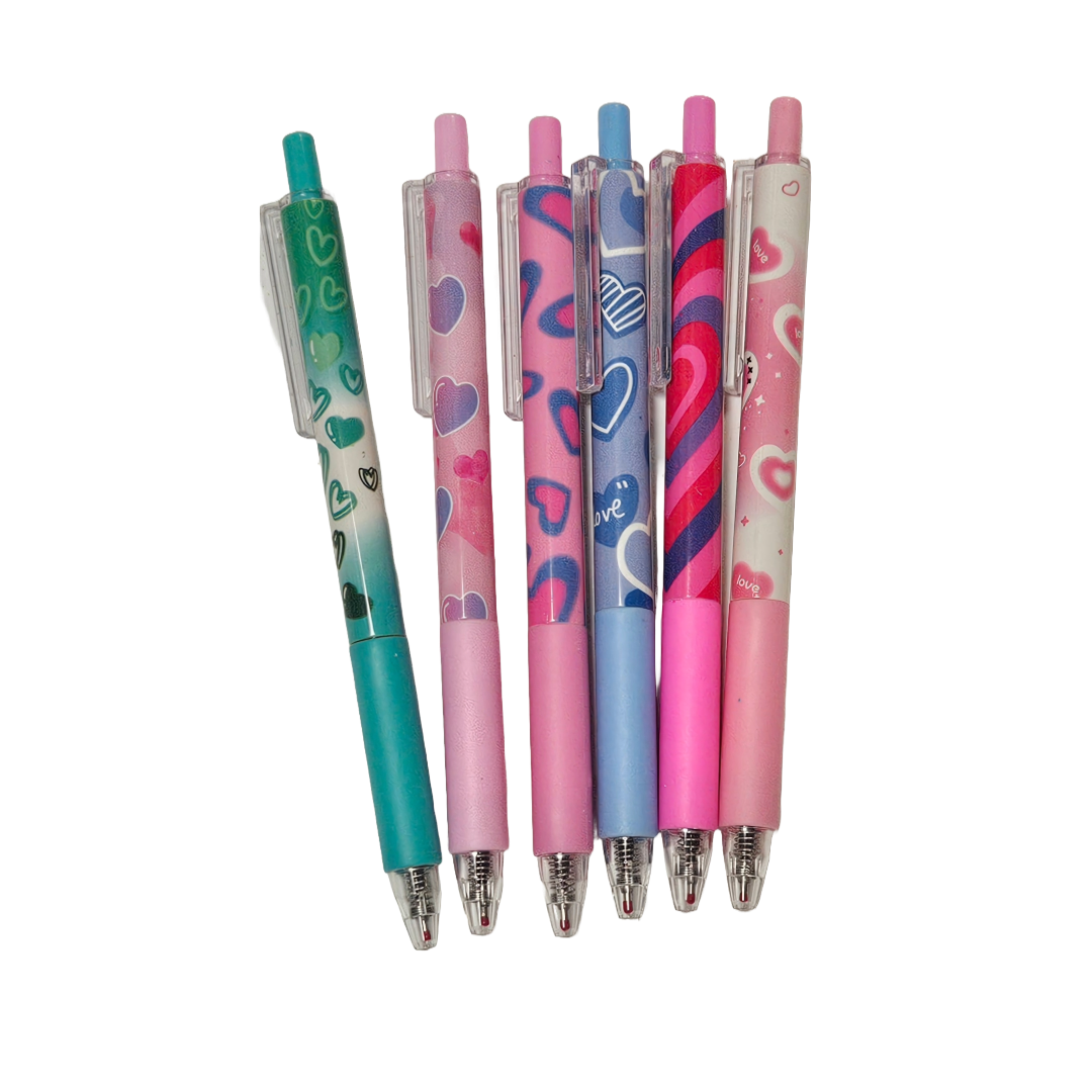 6 pc pen set hearts