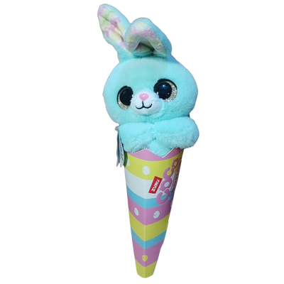 Plush toy in the shape of a blue ice cream cone with a bunny on top -  Little Explorers Toy Shop
