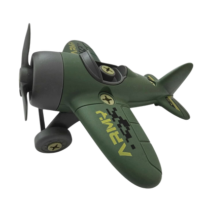 DIY Army Plane construction toy with green wings and a toy screwdriver for assembly.