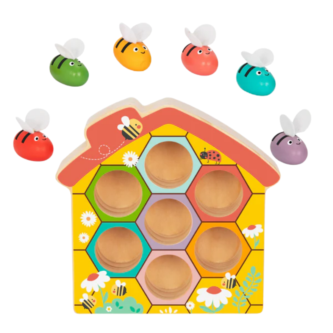 Magnetic Wooden Bee Hive Toy: Fine Motor & Color Match Puzzle