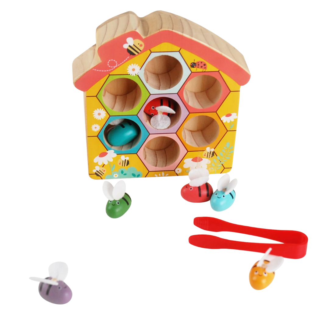 Magnetic Wooden Bee Hive Toy: Fine Motor & Color Match Puzzle