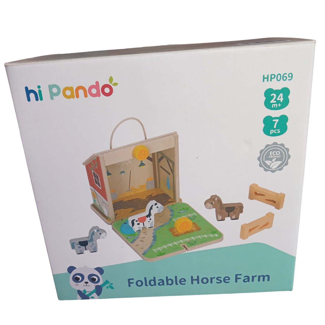 Hi Pando Foldable Wooden Horse Farm Playset