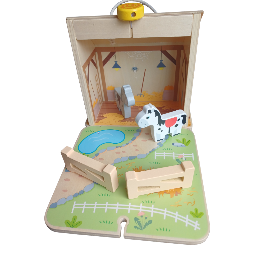 Hi Pando Foldable Wooden Horse Farm Playset