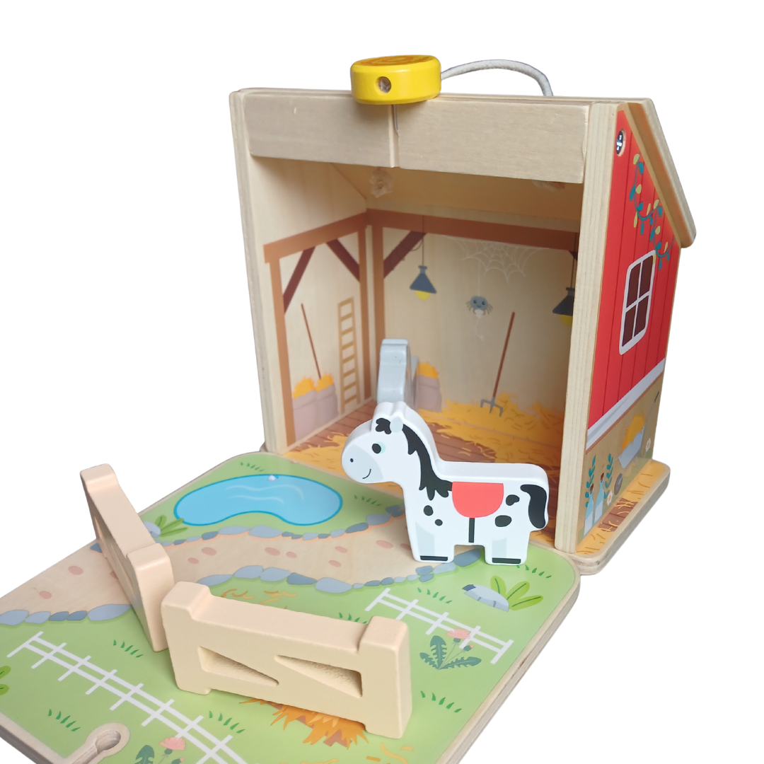 Hi Pando Foldable Wooden Horse Farm Playset