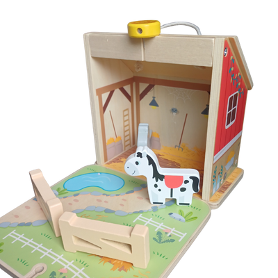 Hi Pando Foldable Wooden Horse Farm Playset