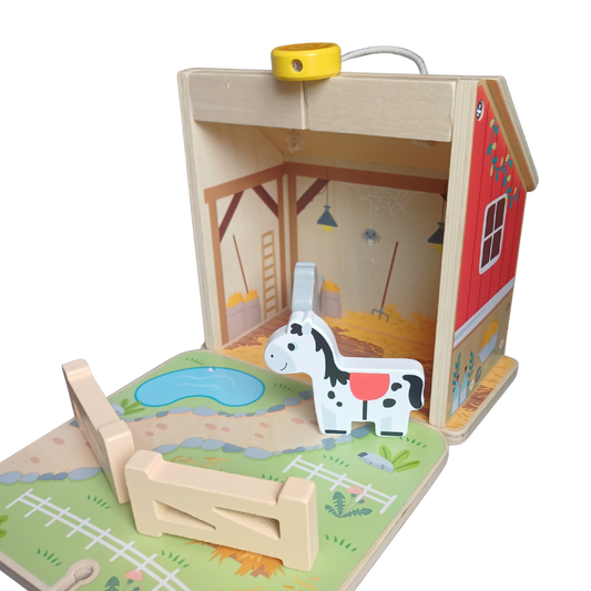 Hi Pando Foldable Wooden Horse Farm Playset