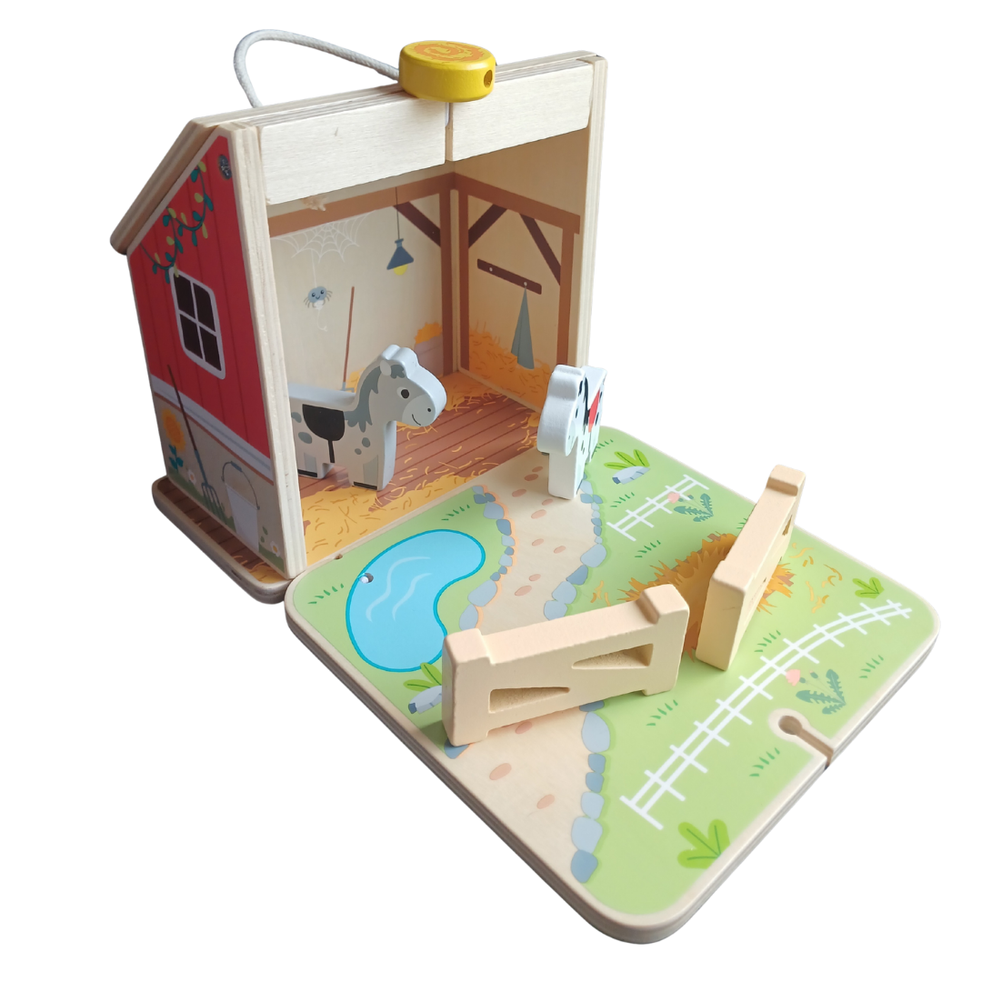 Hi Pando Foldable Wooden Horse Farm Playset