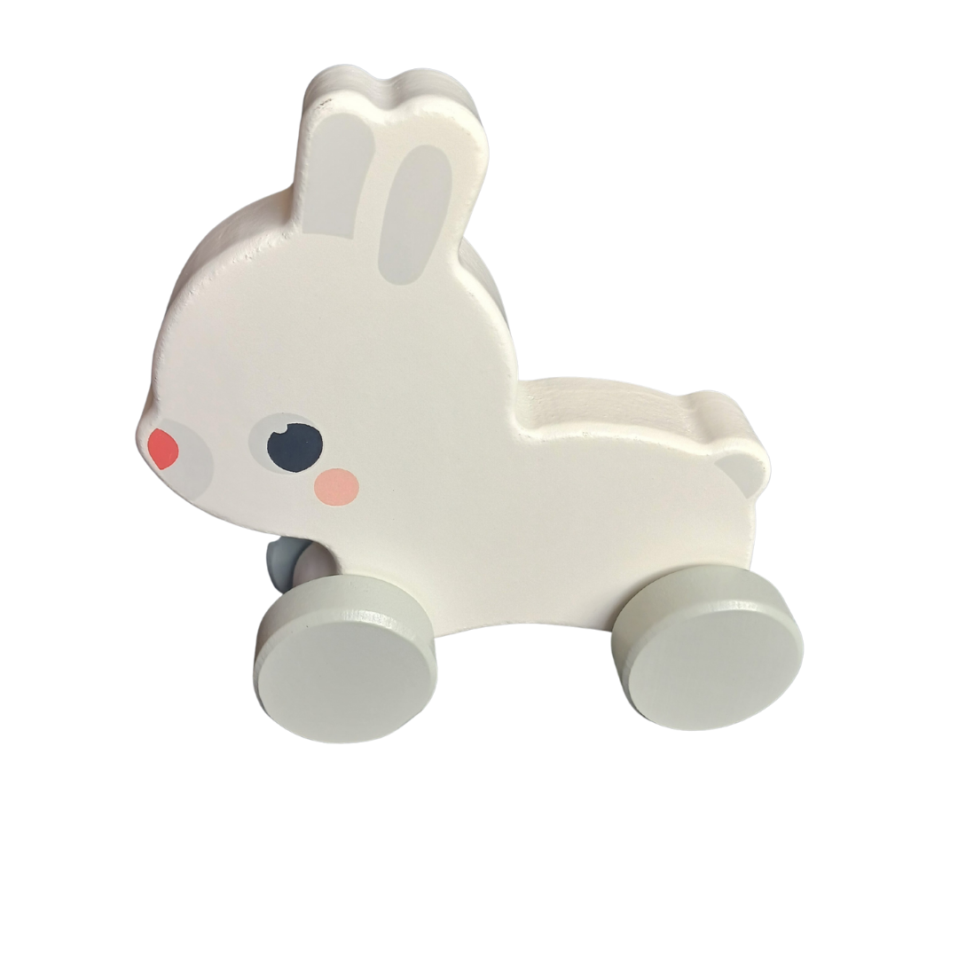 White wooden bunny pull-along toy