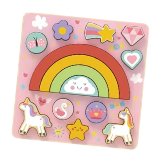 Hi Pando wooden 2-in-1 Balance Puzzle in Unicorn theme, 15 pieces for ages 18 months and up.
