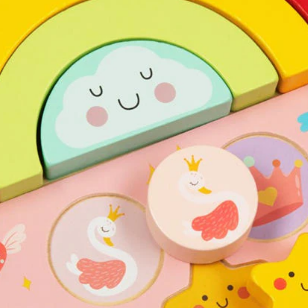 Hi Pando wooden 2-in-1 Balance Puzzle in Unicorn theme, 15 pieces for ages 18 months and up.