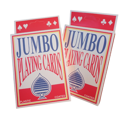 Two decks of Jumbo Playing Cards in red and white packaging with large spade logo