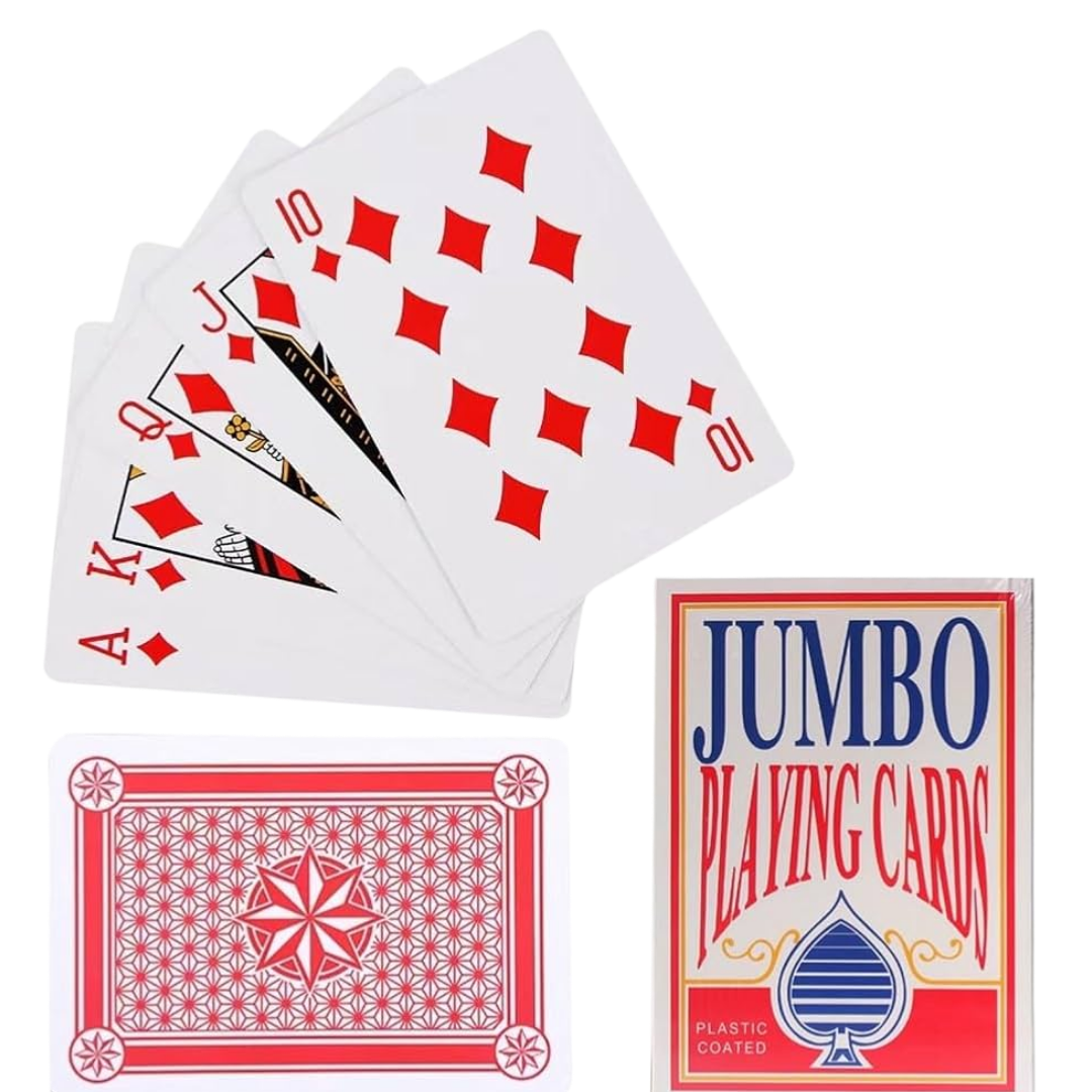 Two decks of Jumbo Playing Cards in red and white packaging with large spade logo