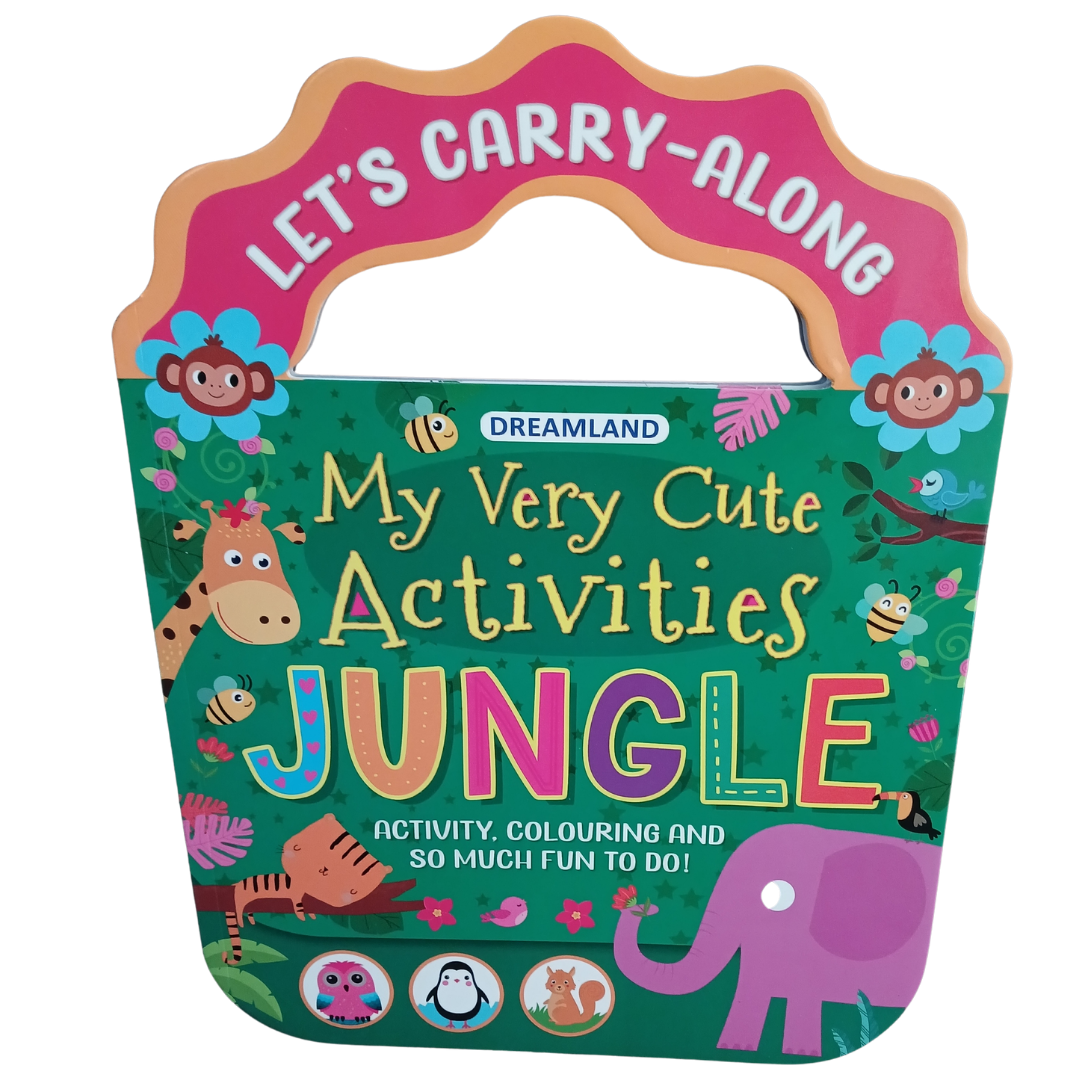 Children's activity book titled 'My Very Cute Activities Jungle' with colorful illustrations.