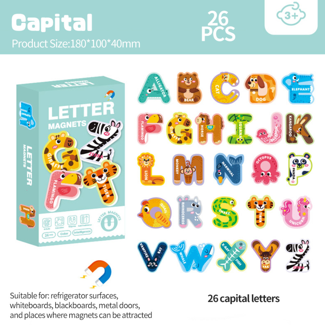 Set of colorful letter magnets with animal designs- Capital 26pc