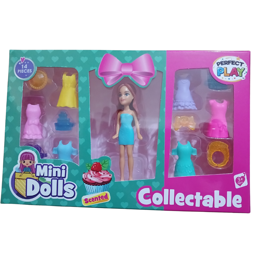 Mini Scented Collectable Dolls featuring purple and red-haired dolls with colorful dress accessories