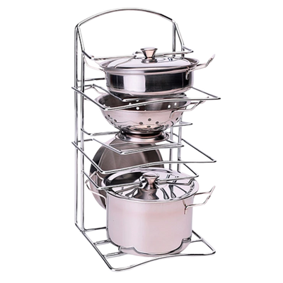 Stainless steel pot organizer with pots and lids with stand
