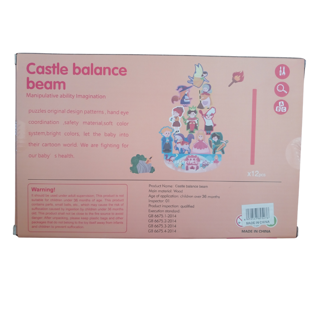 QIYI Wooden Balance Beam sets in Castle, Dinosaur, and Insect themes showing colorful stacking pieces