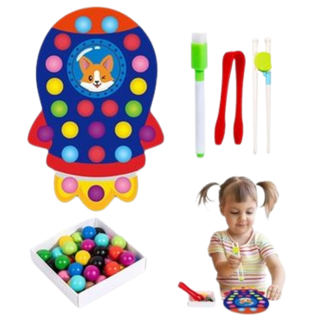 QIYI Wooden Pincer Bead Game showing wooden tweezers and colorful beads with turtle and octopus themed boards