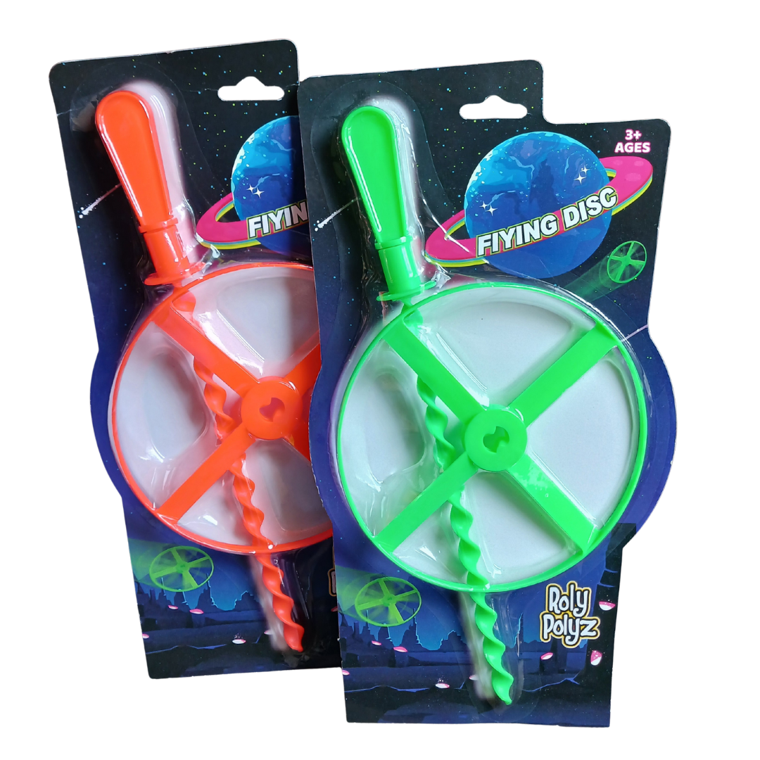 Two flying discs in packaging with 'Roly Polyz' branding