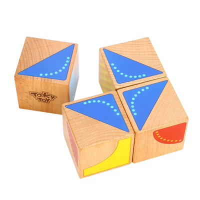 Tooky Toy Wooden geometric shape blocks with blue and red shapes background - Little Explorers Toy Shop