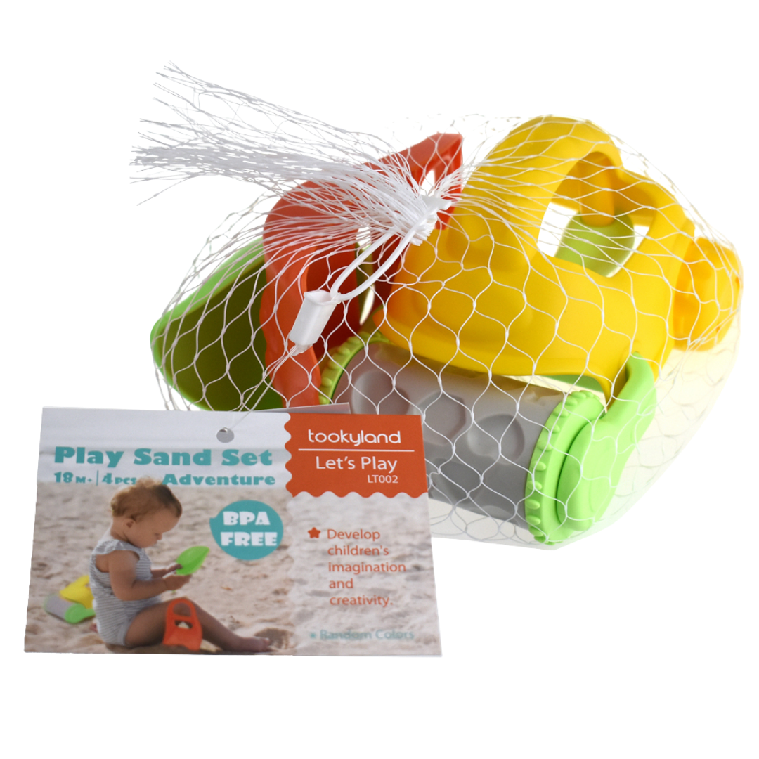 Tookyland Play Sand Set in white mesh net packaging with an 18M+ BPA FREE label.