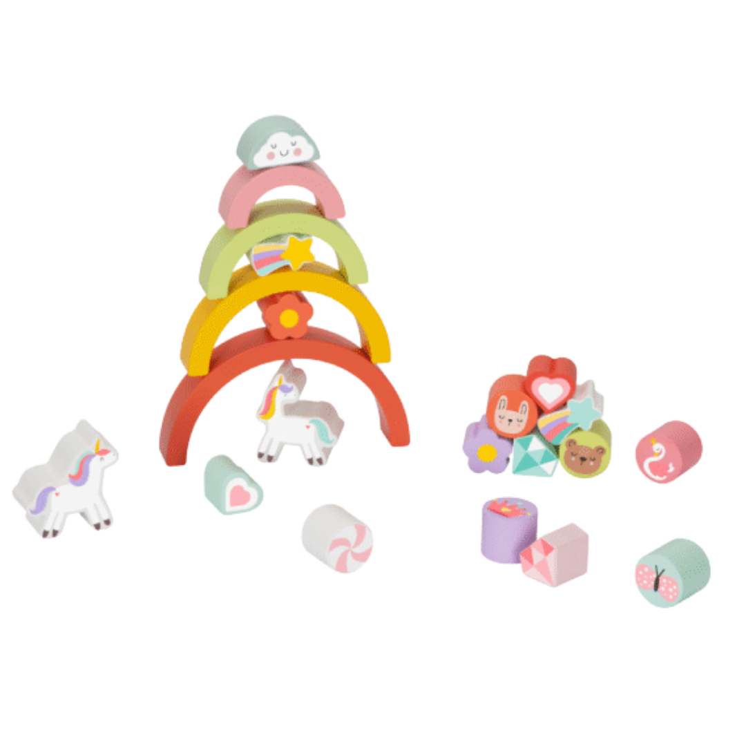 Hi Pando wooden 2-in-1 Balance Puzzle in Unicorn theme, 15 pieces for ages 18 months and up.