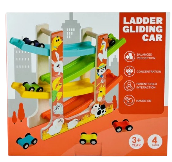Wooden Ladder Gliding Car Race Track Toy